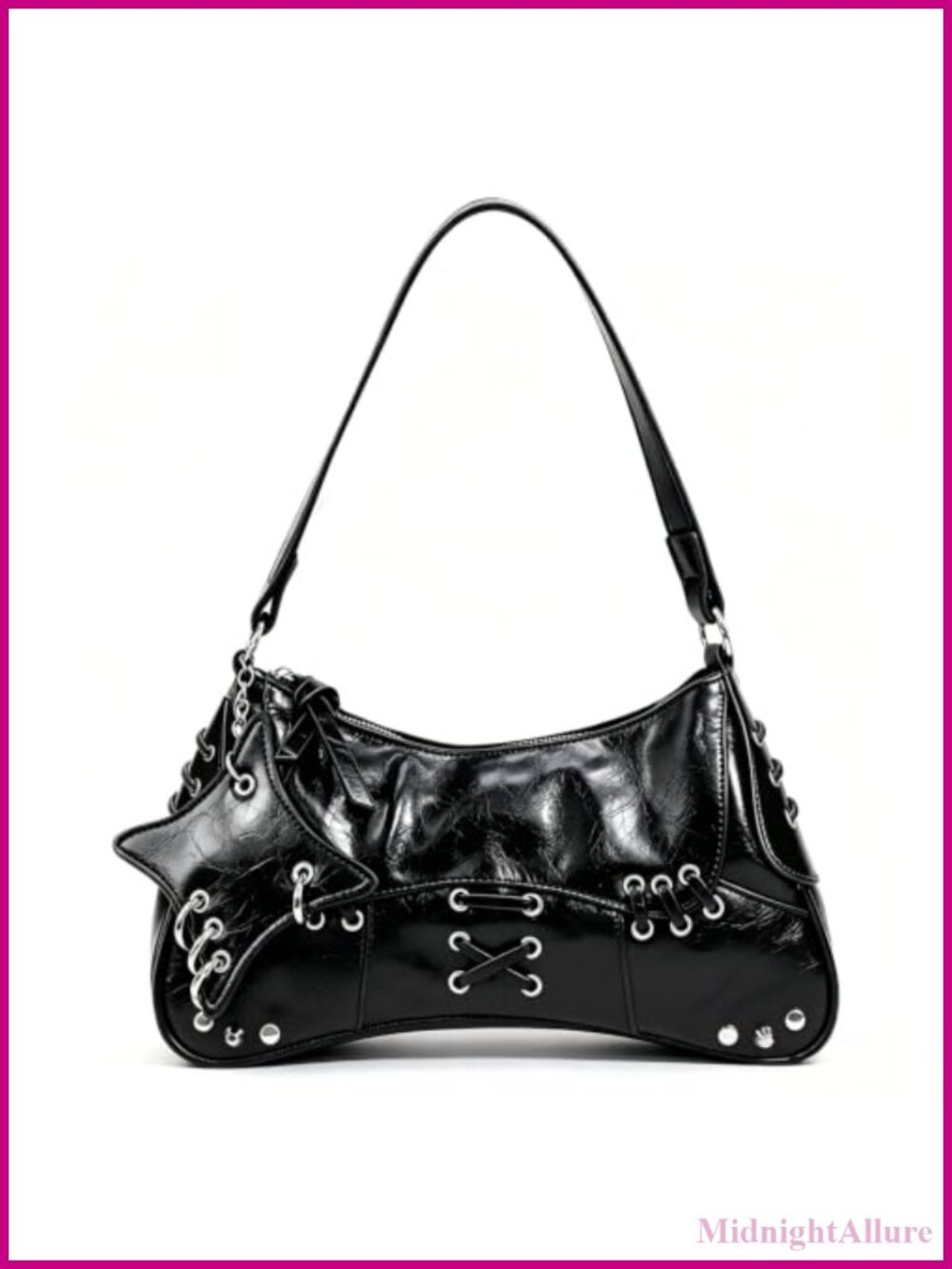 Y2K Faux Leather Crescent Hobo Shoulder Bag Punk Studded
